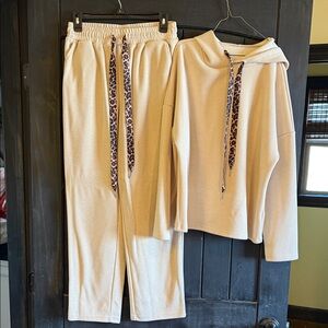 Women's Cream Track Pants and Hoodie Set